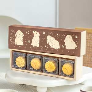 兔子4粒中秋月饼包装盒烘焙手提广式奶黄流心月饼礼盒蛋黄酥盒妙