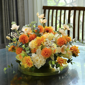 婚宴枱花圆形商务桌花酒店婚礼主桌花花艺绢花餐厅客厅桌面装饰摆