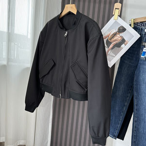 北欧单C*1500+！女装休闲版型短款工装飞行员夹克黑色薄棉服外套
