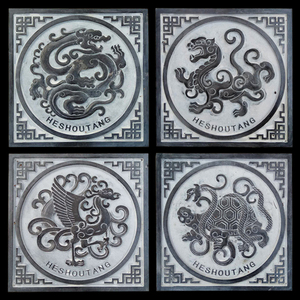 青石浮雕四神兽地雕复古庭院窗花镂空天然石头壁画中式福字影壁墙