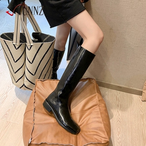 春秋靴亮皮高筒