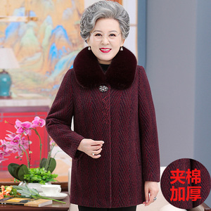 中老年人外套女奶奶秋冬装长款毛呢子上衣服妈妈装春装水貂绒大衣