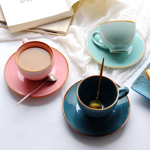 日式创意陶瓷咖啡杯碟家用复古下午茶具套装ins网红精致花茶杯子