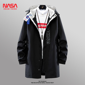 NASA连帽风衣男中长款春秋季潮牌学生宽松加大码春装夹克休闲外套