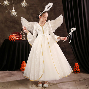 圣诞节女童服装白色天使公主裙cos服精灵礼服儿童化妆舞会演出服