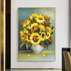 手绘油画梵高向日葵名画餐厅装饰画客厅背景墙挂画玄关壁画轻奢