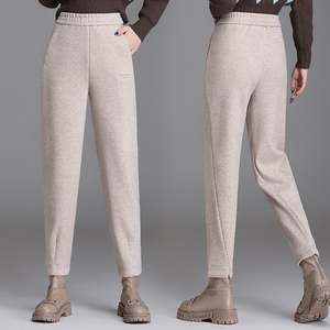 【羊绒】裤子女冬季新款绵羊毛哈伦裤外穿毛呢奶奶裤女裤萝卜裤子