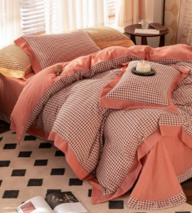 【st1805 st1809】蔷薇红倔老头色织提花双层纱四件套纯棉床上用