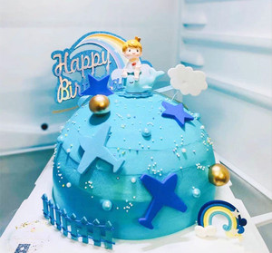 创意卡通周岁儿童可爱鲸鱼小王子小公主满月生日蛋糕装饰烘培摆件