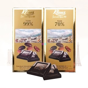法国原装进口零食 Klaus克勒司纯可可脂黑巧克力排块金色盒装100g