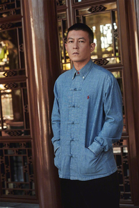 kwtem/陈冠希同款衬衫中国风中式盘扣红丝绸拼接休闲polo衬衣外套