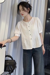 新中式国风衬衫女短袖薄款夏季2024新款高级感刺绣小个子上衣小衫