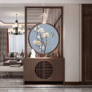 新中式入户一体鞋柜实木玄关柜进门屏风隔断墙客厅遮挡门餐厅轻奢