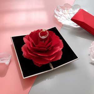 抖音旋转升降玫瑰花戒指盒婚礼交换创意永生花求婚立体花朵礼物盒