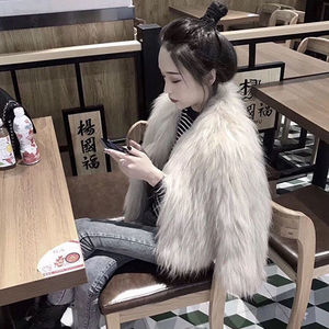 网红同款外套精神社会女衣服短款仿皮草大衣仿狐狸毛皮草毛毛外套