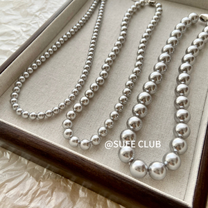 SUEE CLUB//倪妮同款铂金灰 进口人造大溪地奶灰全串珠珍珠项链