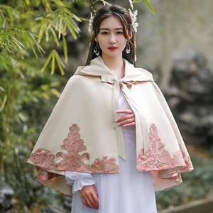 原创古代外套新款短款古装汉服连帽披肩演出服舞蹈披风斗篷大袖衫