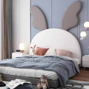 新款儿童房卡通软包床头榻榻米实木皮艺靠背板单买落地可定制