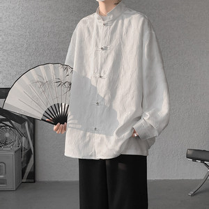 中国风白衬衫男士高级感立领长袖衬衣唐装男款汉服新中式盘扣外套