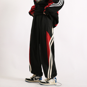 侧边条纹拼色休闲运动套装男春秋美式复古街舞嘻哈卫衣卫裤两件套