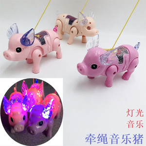 牵绳小猪玩具儿童电动猪网红抖音同款会跑会走路发光带纤绳遛猪猪