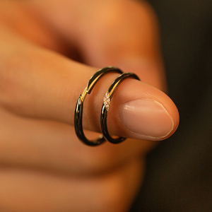 ck戒指星眸男女一对戒小众设计感镀18k黑金情侣开口定制精致指环