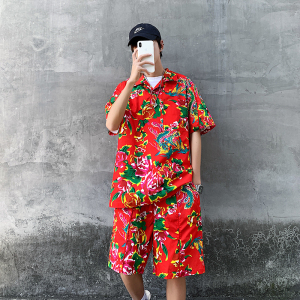 东北大花男士夏装套装时尚休闲polo衫短袖潮牌裤衩社会人精神小伙