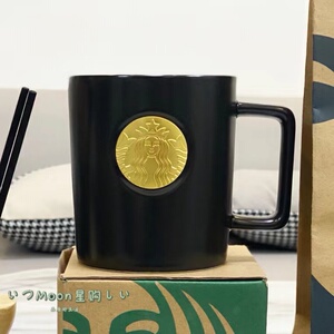 星巴克经典黑金马克杯简约复古情侣陶瓷杯大容量咖啡杯办公室水杯