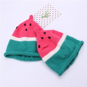 新款儿童毛线帽子手工针织西瓜帽男女宝宝帽秋冬季奶嘴套头帽