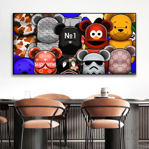 暴力熊挂画客厅背景墙潮牌装饰画汽车主题鞋店体育馆积木熊壁画