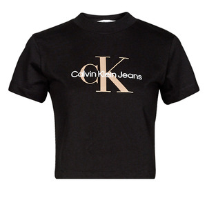 Calvin Klein/凯文克莱女装短款上衣短袖圆领纯棉T恤黑色夏季新款