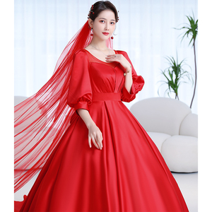 大码婚纱2022新款新娘主婚纱大红色孕妇胖mm200斤加肥加大出门纱