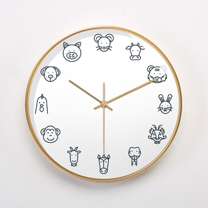创意艺术个性简约儿童房钟表可爱卡通动物十二生肖宝宝房静音挂钟