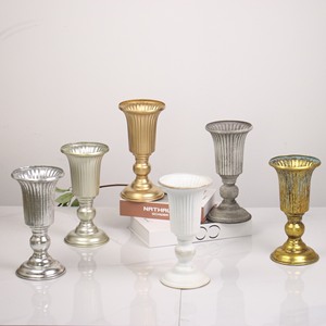欧式复古金属铁艺白色金色花器插花花翁花瓶婚礼桌花烛台摆件装饰
