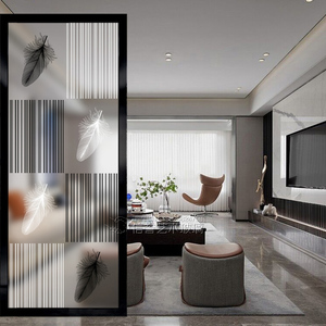 艺术玻璃现代简约屏风卧室隔断墙装饰双面透光入门玄关小户型轻奢