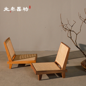 新中式榻榻米椅子实木黑胡桃无腿飘窗椅日式带靠背座椅凳子和室椅