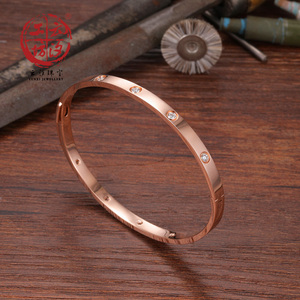 云汐 十颗彩宝钻石18k金彩金玫瑰金手镯女 镶钻白金au750定制