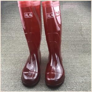 雨鞋男高筒茶色红色水鞋无布透气防滑雨靴牛筋底劳保胶鞋水