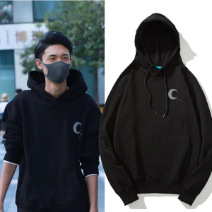 德云社秦霄贤同款月牙印花黑色卫衣男女长袖宽松潮牌外套帽衫衣服