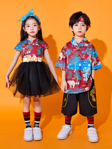 中国风六一幼儿园汉服男童唐装夏儿童装女童服装啦啦队舞蹈演出服