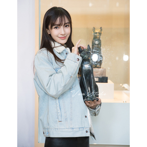 大外密探vava baby明星同款浅蓝色水洗牛仔羊羔毛内衬夹克外套