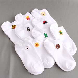 白色袜子男女船袜韩国可爱卡通刺绣ins潮棉日系夏季薄款浅口短袜