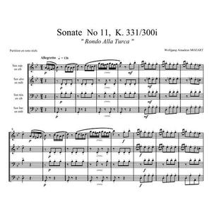 莫扎特 土耳其进行曲K331 萨克斯四重奏总谱+分谱