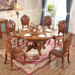 实木餐桌圆形大理石欧式餐椅6人组合白色简约松木大厨房北欧风格