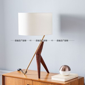 设计师订做样板间书房布艺三脚台灯美式创意复古木艺灯杆落地灯