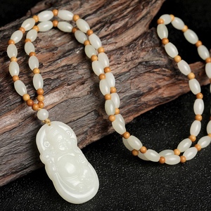 天然和田玉财神男士招财款玉吊坠白玉佩平安牌子转运挂件项链女饰