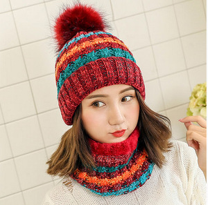 【毛线帽子围脖套装】女士冬季保暖甜美可爱时尚帽子围巾一体 潮