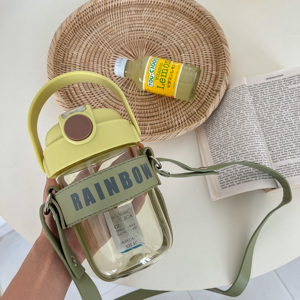 ins高颜值背带水杯大容量双饮杯塑料杯子大肚杯吸管杯军训水壶女