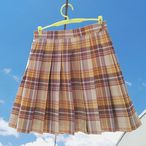 山吹格裙黄色