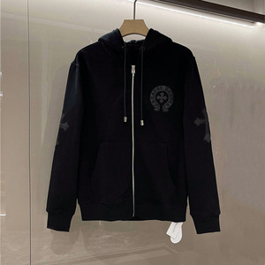 chrome hearts克罗心刺绣贴皮马蹄十字架连帽衫卫衣男女开衫外套